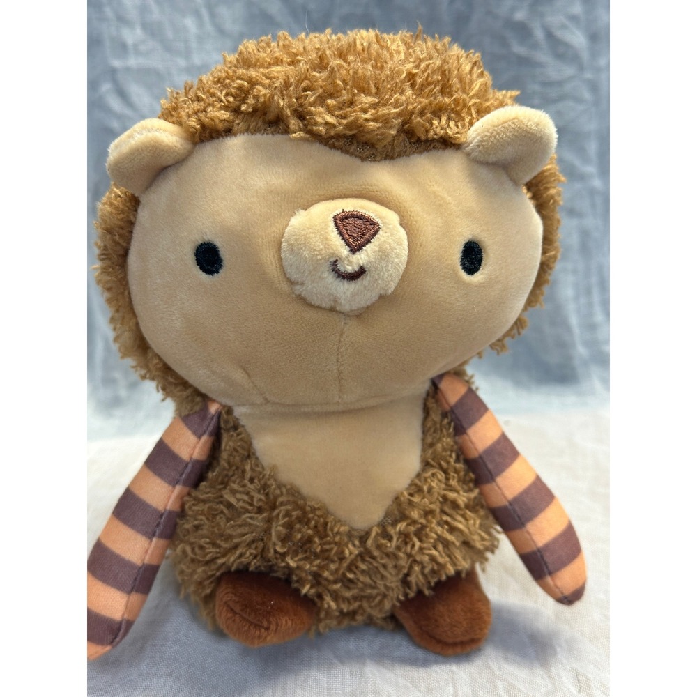 Brown Plush Hedgehog Stuffed Animal with Striped Arms Sherpa Texture 7 Inch